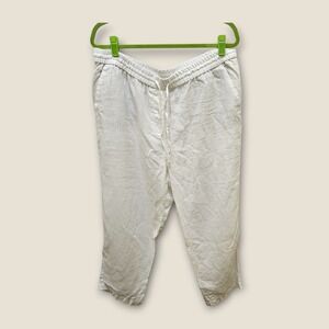 Talbots Women's White Linen Blend Drawstring Crop Pants Size 16‎ Summer